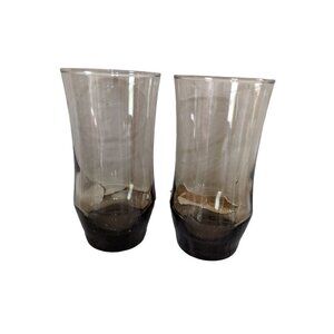 Vintage‎ Libbey Tulip Tawny Brown tumbler iced tea  drinking glasses set of 2